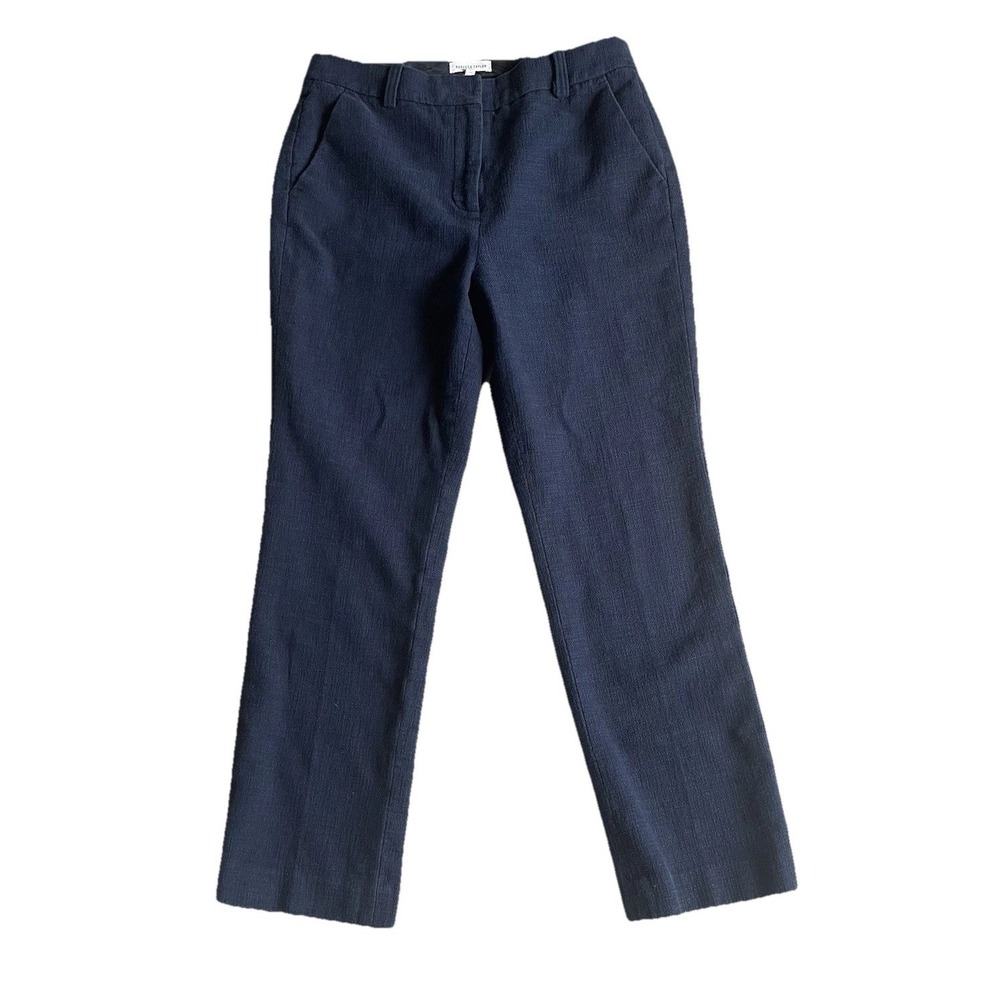 Rebecca Taylor Womens Navy Pants Size 6 Straight Leg Darted Textured Slacks